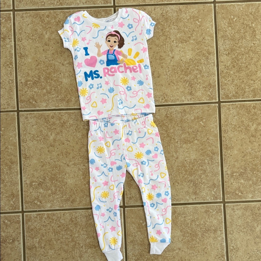 Rachel Kids Pajama Set - White with Colorful Print - 18M